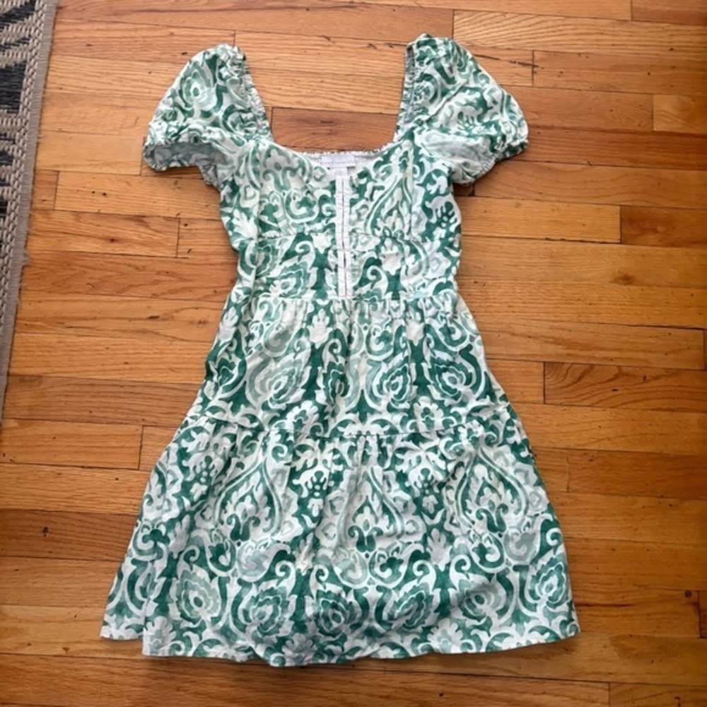House of Harlow 1960 White & Green Print Dress Size Small